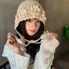 Fashion Hollowed-out Flower Bonnet Hat Hand Woven Long Tassel Pullover Hat Windproof Knitted Ear Protection Hat