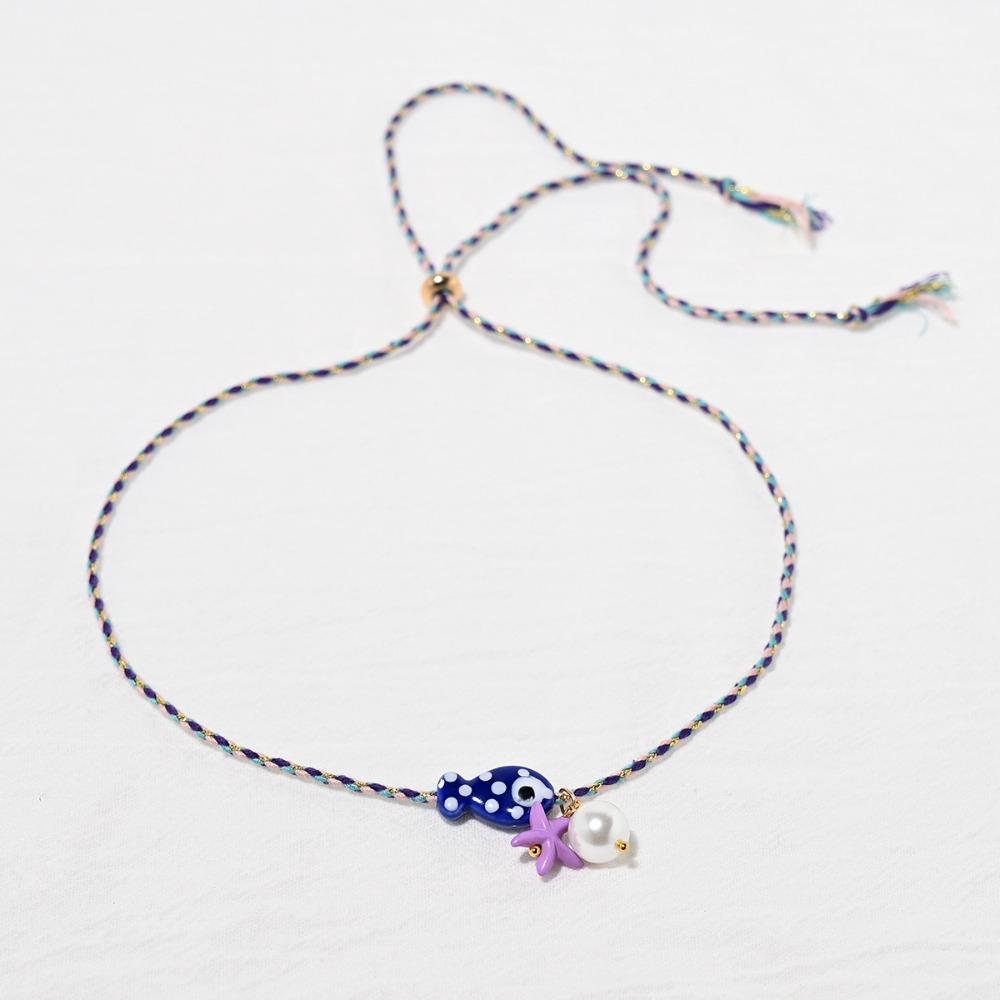 Bohemian Fish Pendant Necklace Ceramic Marine Fish Pendant Necklace Cartoon Collarbone Chain Women