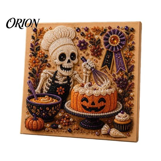 Cozy Seasonal Wall Display Halloween Faux Pearl Art Kit, Cute Ghost Skeleton Painting Whimsical And Pumpkin DIY 3D Craft Kit for Adults, Fall