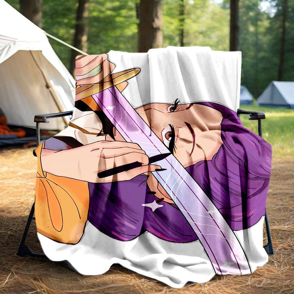 "Magical Sword Art Print: Purple Hair Warrior with Sparkling Blade"Blanket Lightweight Flannel Throw Blanket for Sofa, Bed, Travel, Camping,