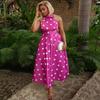 European and American Women's Clothing Summer New Fashionable and Elegant Lapel Off-shoulder Slim Polka Dot Long Dress Dress