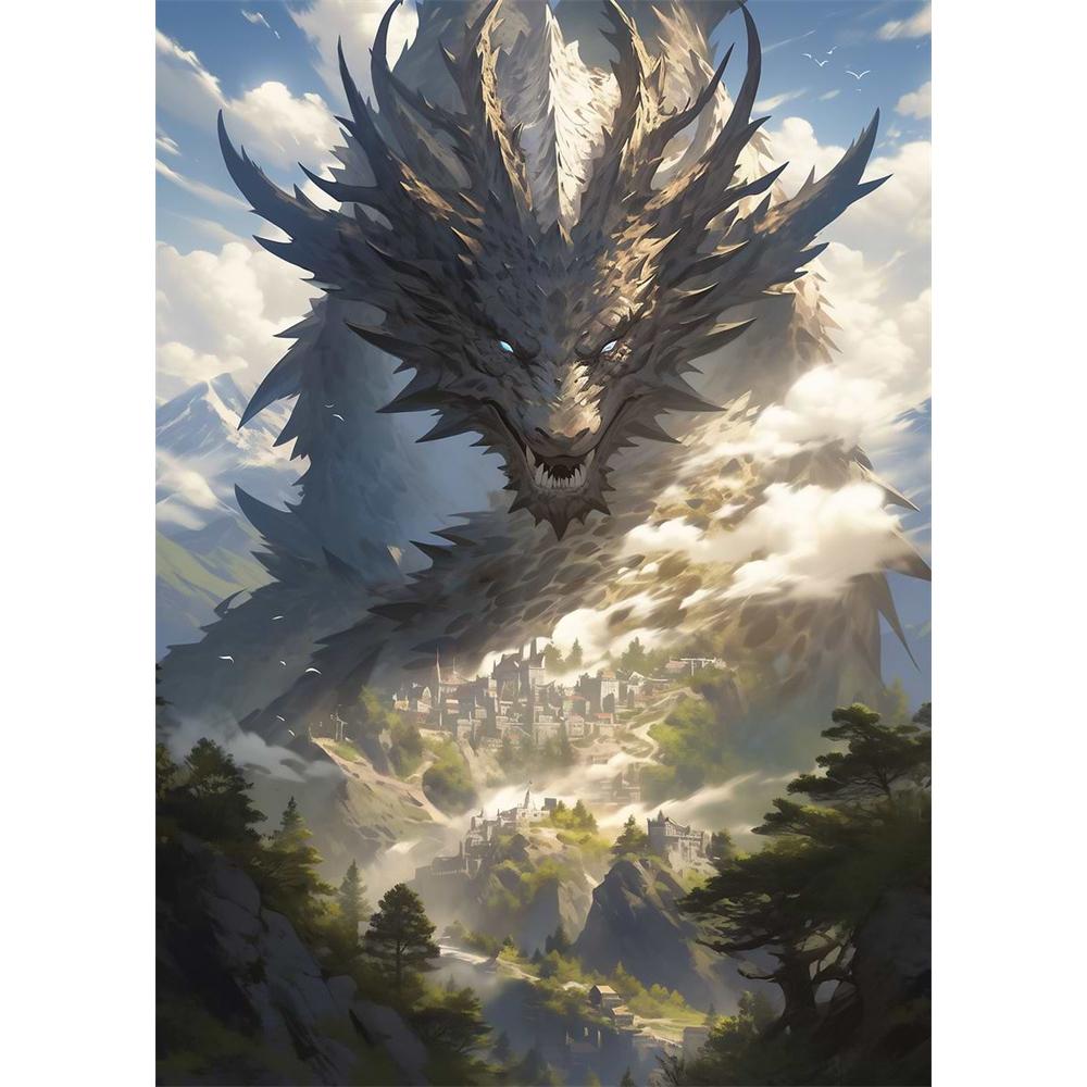 Das Erwachen des mythischen Drachen Diamantmalerei 5D DIY Kunstmuster Druck-Kit Puzzle Leinwand Mosaik-Stickerei Heimdekoration