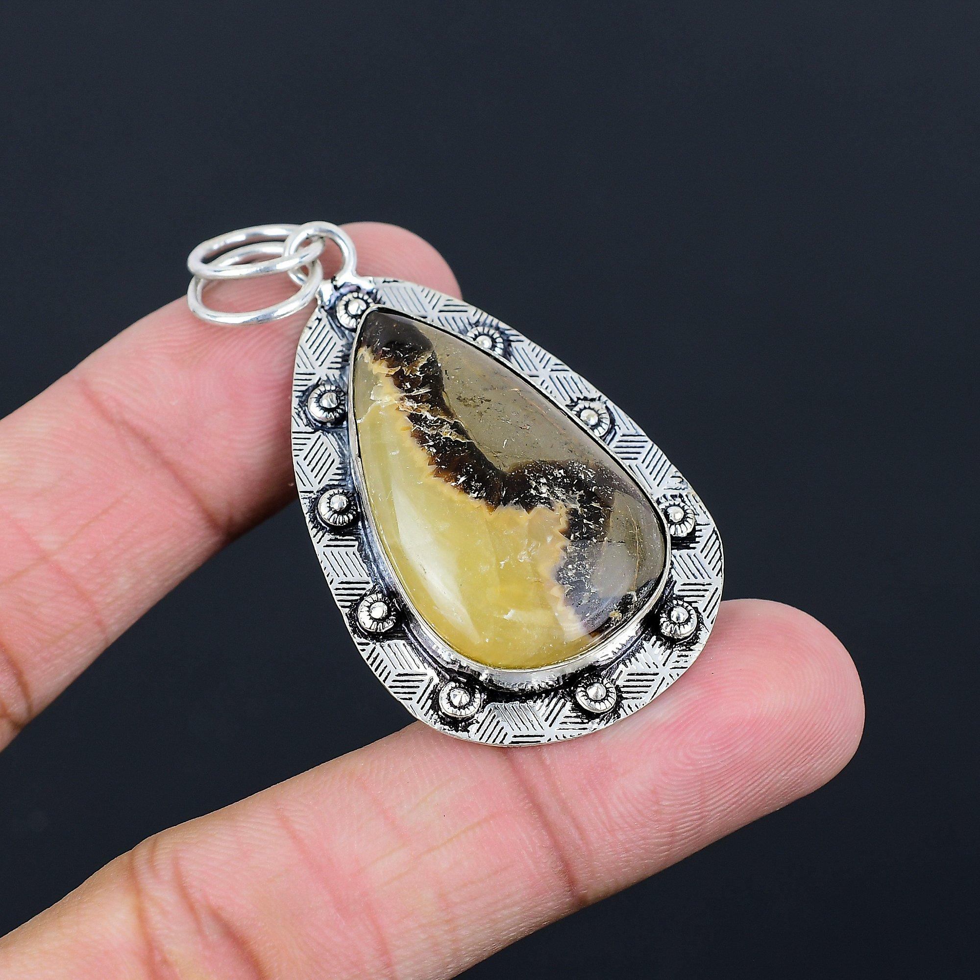 Womens day Sale Root Chakra Septarian Stone 925 Silver Mother Art Deco Pendant