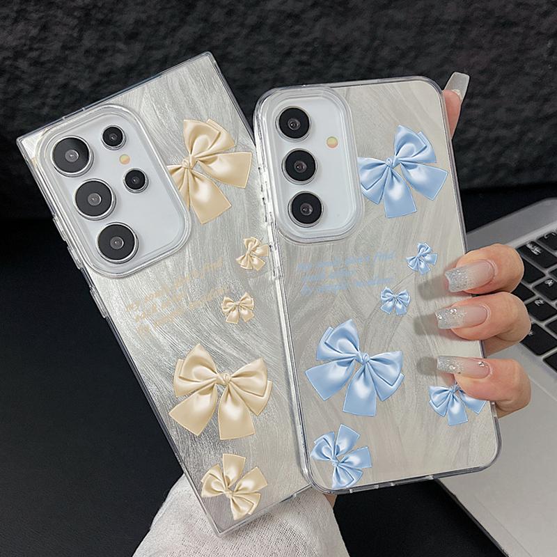 Sparkling Feather Glitter Phone Case For Samsung S25 Ultra S24 FE S23 A16 A36 A55 A56 A35 A15 Bowknot Pattern Shockproof Hybrid TPU PC Slim Cover