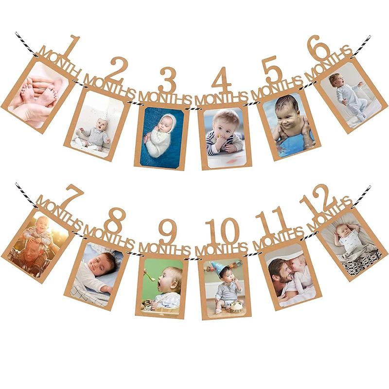 Baby Growth Record Photo Props Banners 1-12 Months Old Birthday Party Decoration Background Layout for Boys & Girls