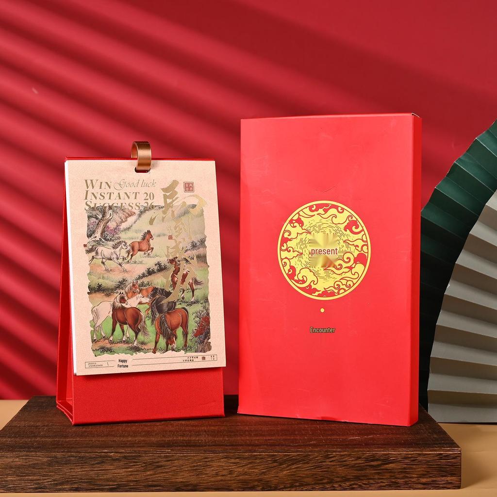 2026 Year of the Horse Custom Desktop Calendar with Iron Ring - High-Value Small Batch Student Planner and Ornament