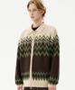 TRILLION Washable Nordic Jacquard Collar Neck 2-Way Zip-Up Knit [Beige]