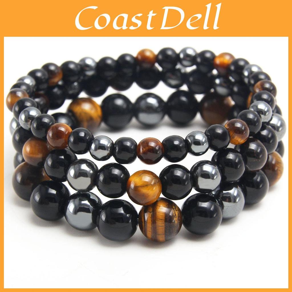 Tiger Eye Natural Stone Beaded Bracelet With Electroplated Finish For Unisex Gift Giving