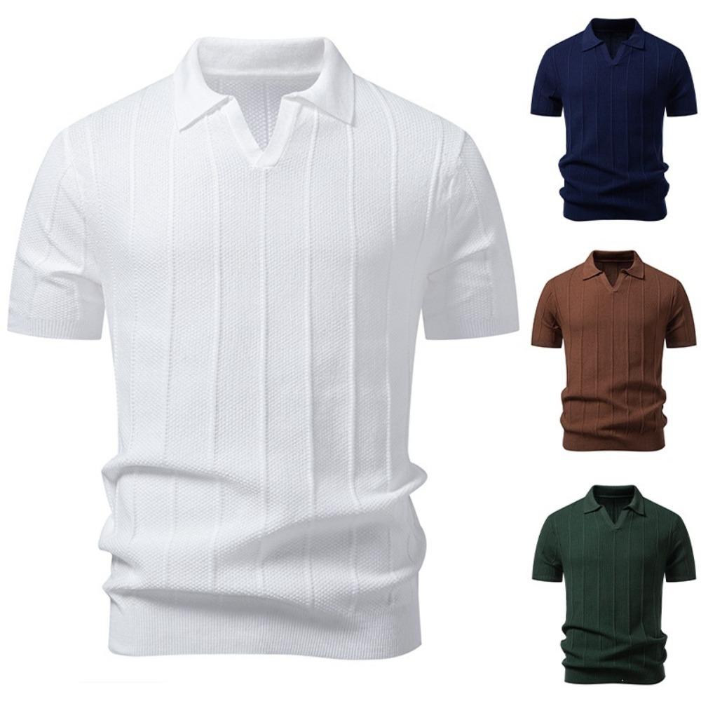 2026 Men's Casual Short-Sleeved T-Shirt - Solid Stripes - Fashionable Trendy Casual Fit Knitted Base Shirt