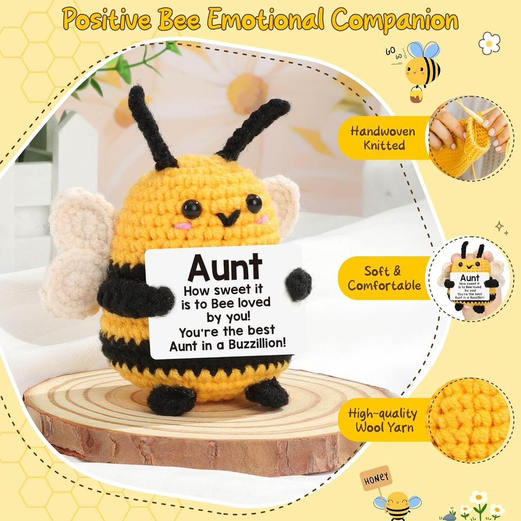 Aunt Christmas Birthday Stocking Stuffers for Auntie Valentines Mothers Day Unique Aunt Gifts from Niece/Nephew, Handmade Positive Crochet Bee