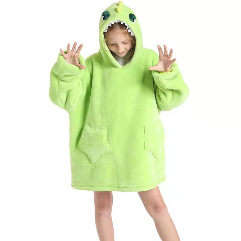Kids Wearable Blanket Hooded Sweatshirt Cozy Cotton TV Fall Winter Home Use