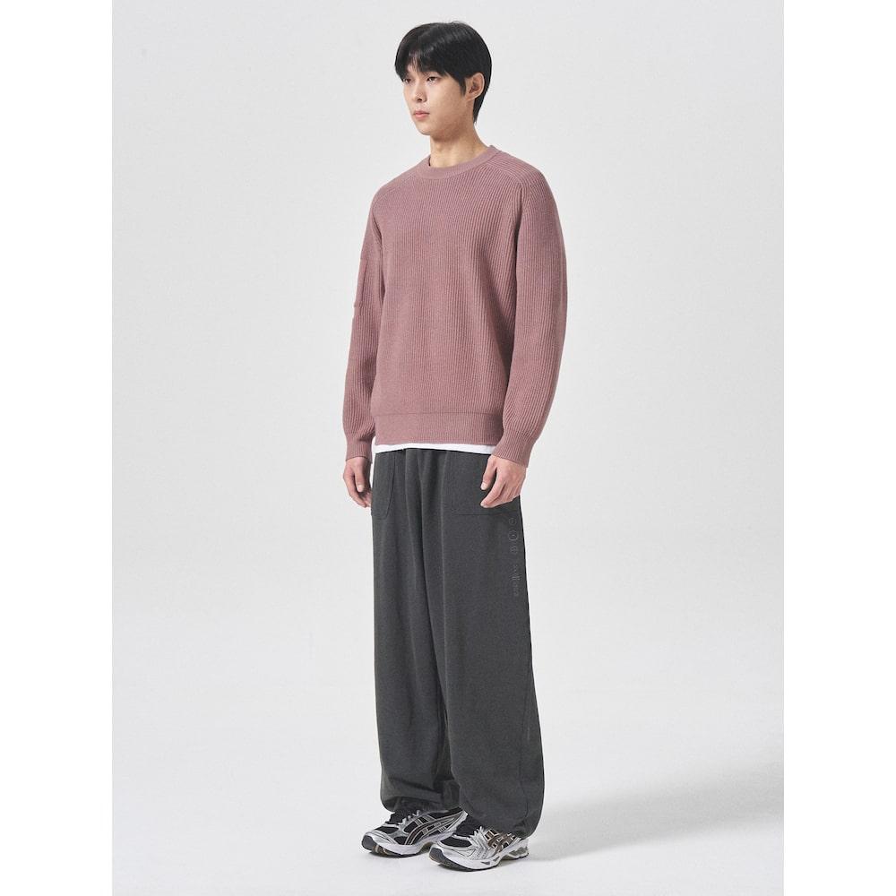 8SECONDS Sleeve Patch Detail Raglan Round Knit Dark Pink