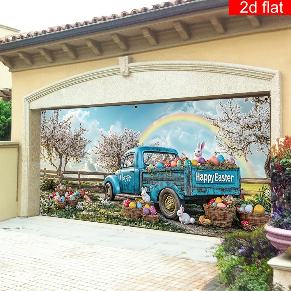 1 Easter Happy Garage Door Banner - Made of Polyester Bright and Durable a Large Mural Party Banner Welcoming Spring