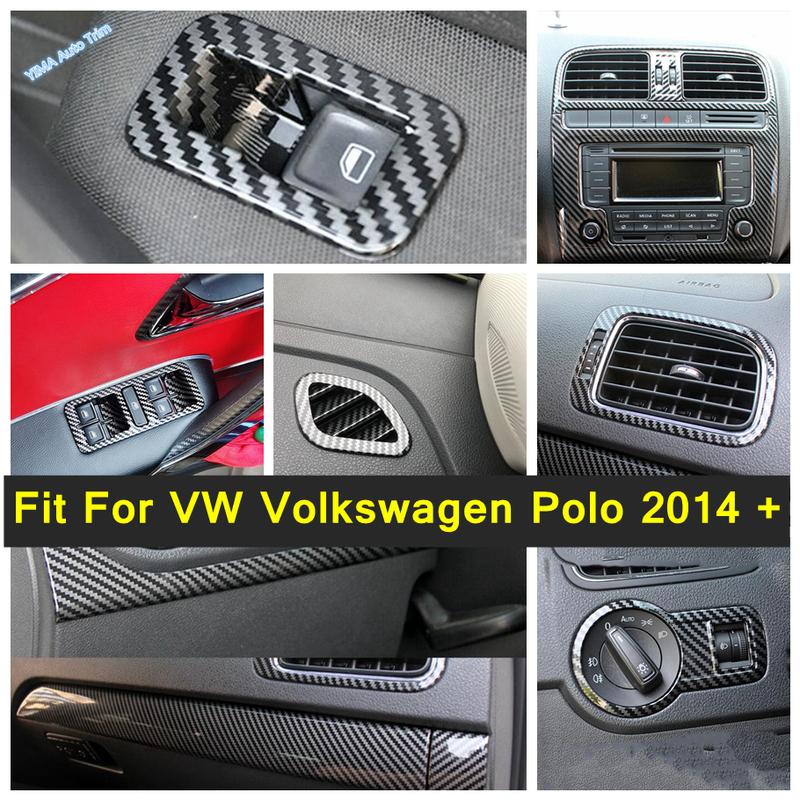 Central Control trument Panel Air Conditioning AC Vents Cover Trim Carbon Fiber Interior For VW Volkswagen Polo 2014 - 2018