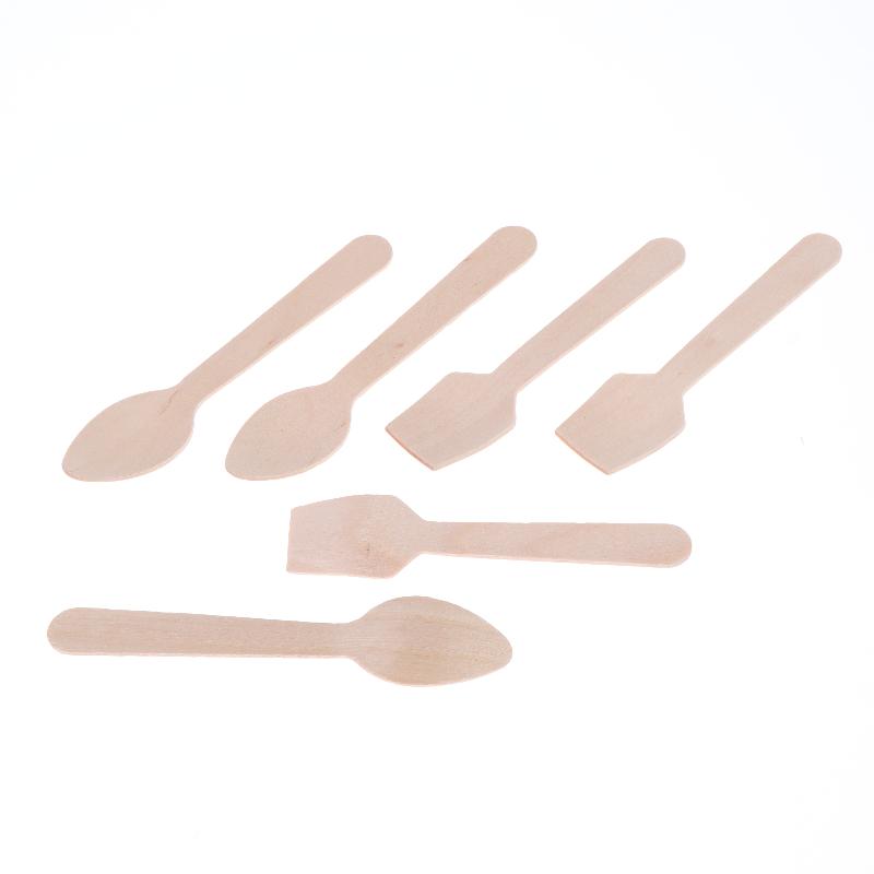 No Clean Disposable Wooden Square Spatulas Mini Dessert Tasting Spoons 50/100Pcs for -Up Shop Food Sampling
