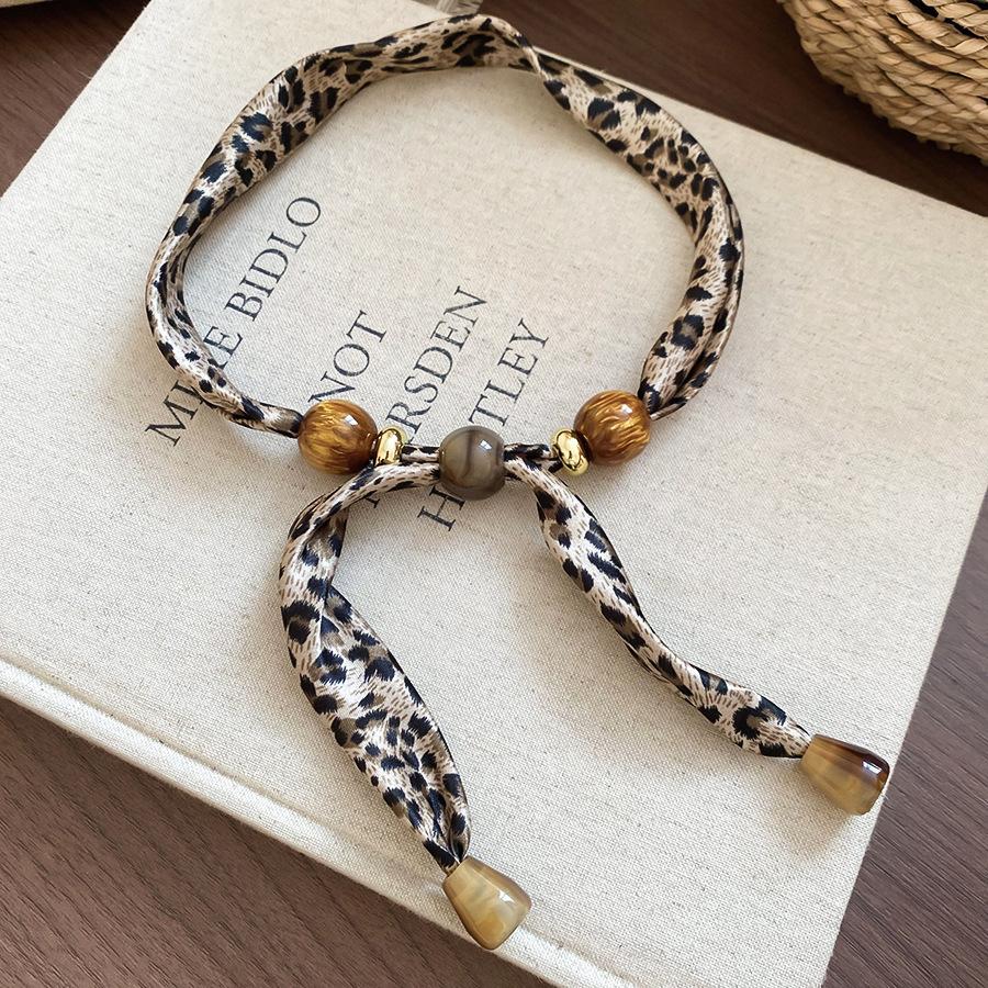 Retro style coffee fabric acrylic love necklace light luxury sweater chain versatile necklace women