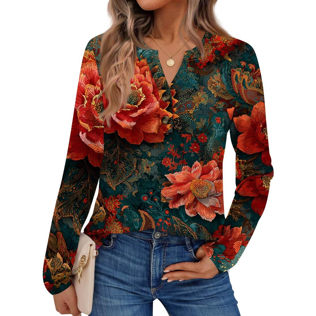 Women's Print Long Sleeve Shirts Elegant Casual Tops Trendy Shirts Tops