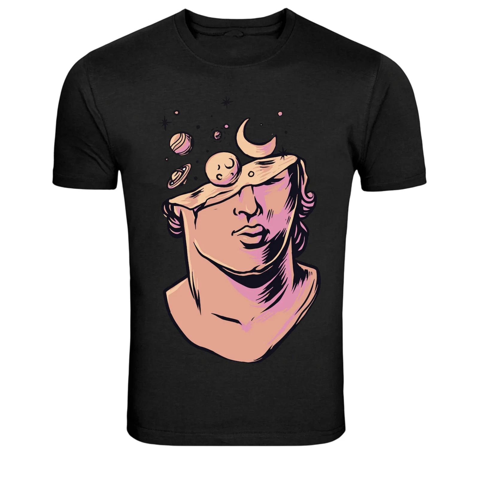 

Cosmic Mind Statue Planets Universe Art Graphic T-Shirt L