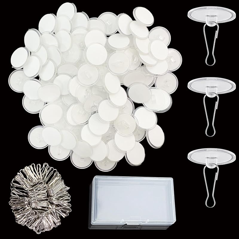 90 Pack Self Adhesive Ceiling Hooks for Hanging - Small Sticky Damage-Free No-Drill Ceiling Discs with Metal Hook, Removable Transparent Wall Hook