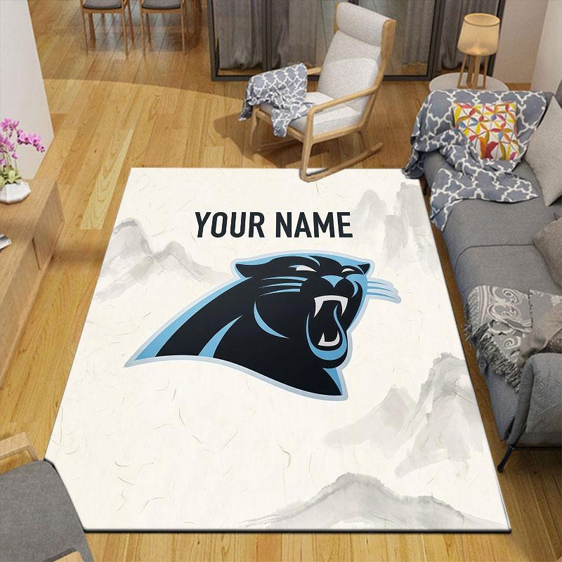 Custom Name,Carolina Panthers Home Sofa Decoration for Living Room & Bedroom, Non‑Slip Play Flannel Floor Mat for Game Room