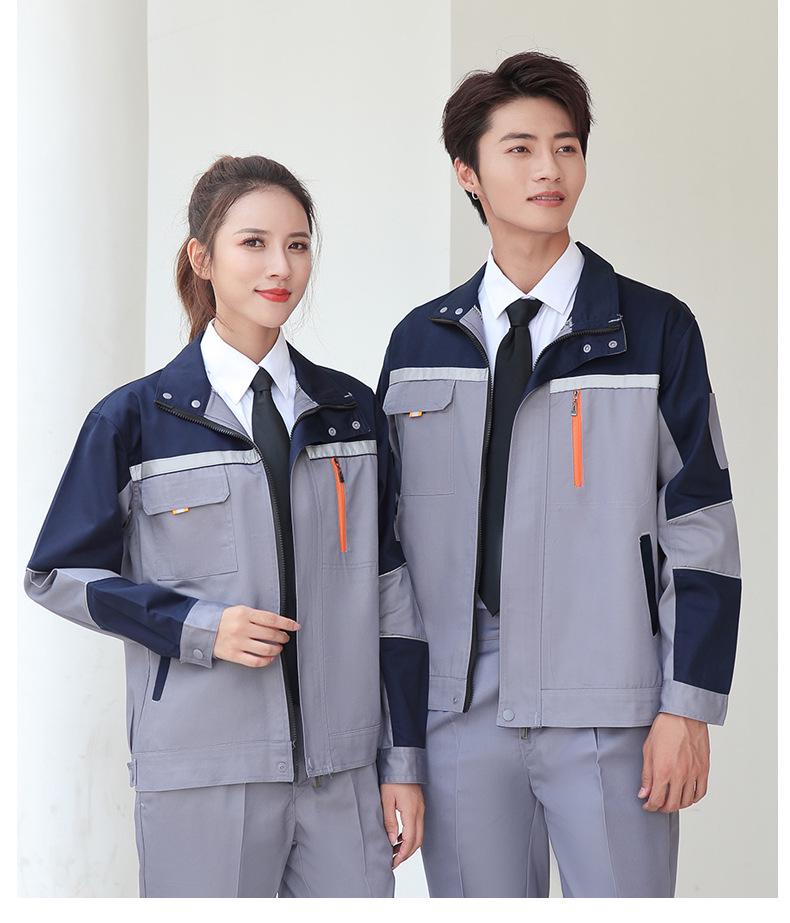 Men's Polyester Long Sleeve Workwear Set with Reflective Strips - Durable, Thickened for Spring/Autumn Construction and Auto Repair.