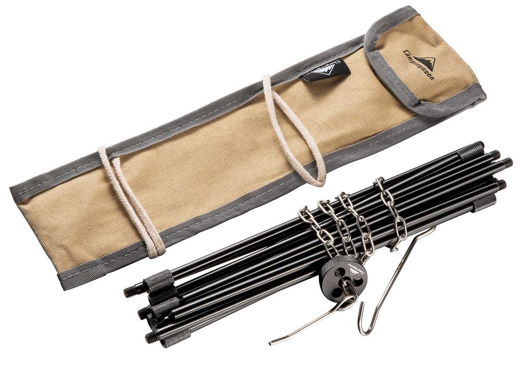 CAMPING MOON Tripod M, 3-Tier Folding Campfire Tripod, 15kg Max Weight Capacity, Storage Case Included, Black Gear, MS-080-BK