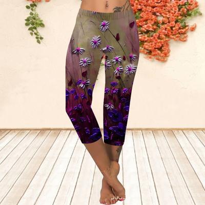 Pants Summer Short Leggings Cropped Skinny Trousers Plus Size Leggins Ladies Slim 3D White Flower Print Pants