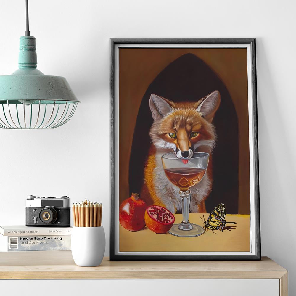 1ks Moderní Kočka Pije Víno Vtipné Zvíře Rostlina Plakát HD Plakáty Domácí Pokoj Bar Kavárna Dekorace Umění Nástěnná Malba Obrázek