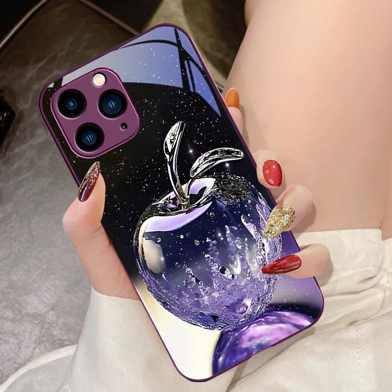 Transparente Kristall-Apfel-Hülle für iPhone 16 Pro Max 15 Pro 14 13 12 Mini 11 XS M Ax XR 7 8 Plu SE 2022 Hülle aus gehärtetem Glas