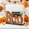 Rosa Kürbis Tischdekoration Halloween Holz Serviettenhalter, Niedlicher Pastell Geist Schwarze Katze Tischoberfläche Taschentuchspender, Wasserdichtes Dekoratives Papierhandtuch