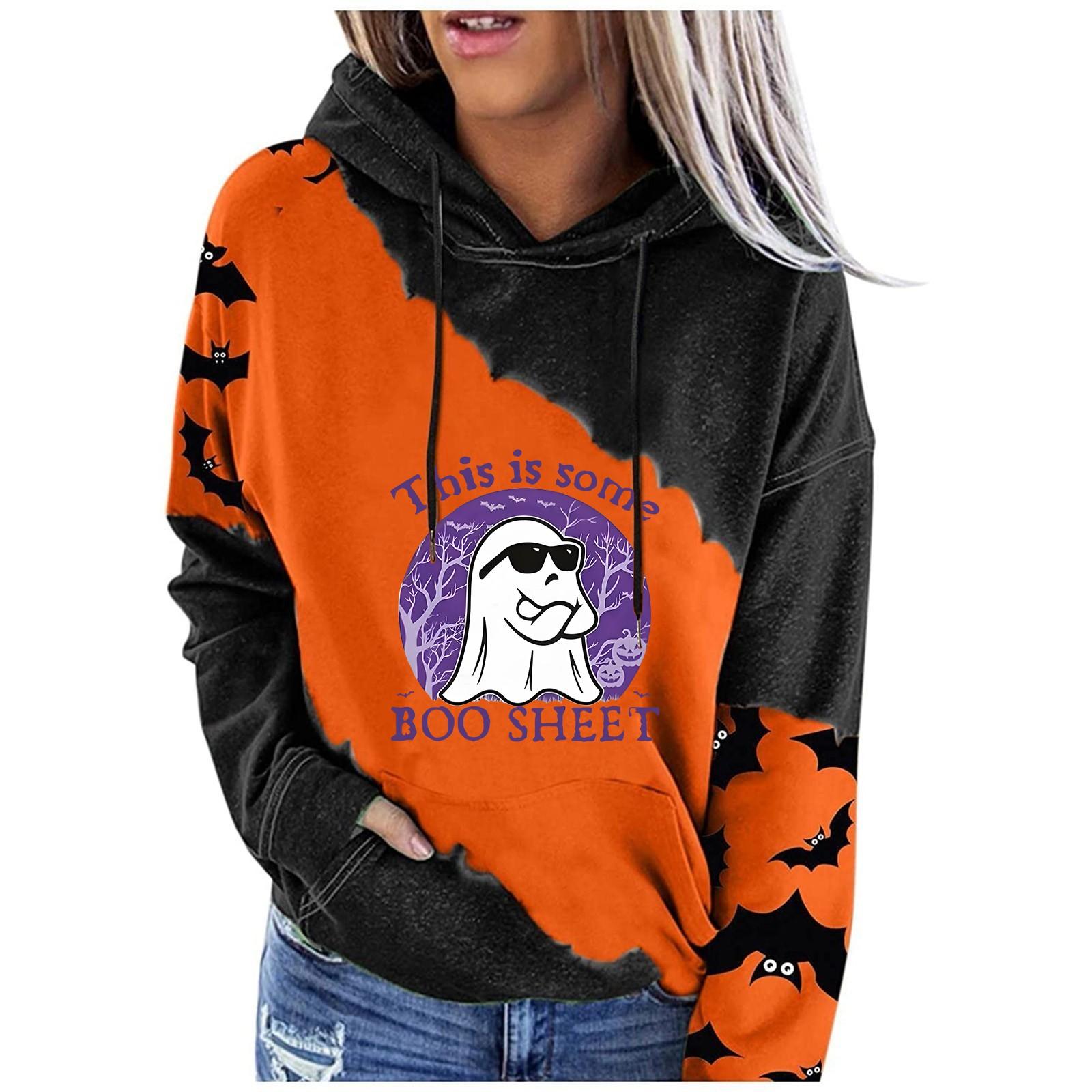 

Women s Fashion Casual Halloween Printed Pullover Round Neck Drop Shoulder Long Sleeve Sweatshirt XXL Кіновар