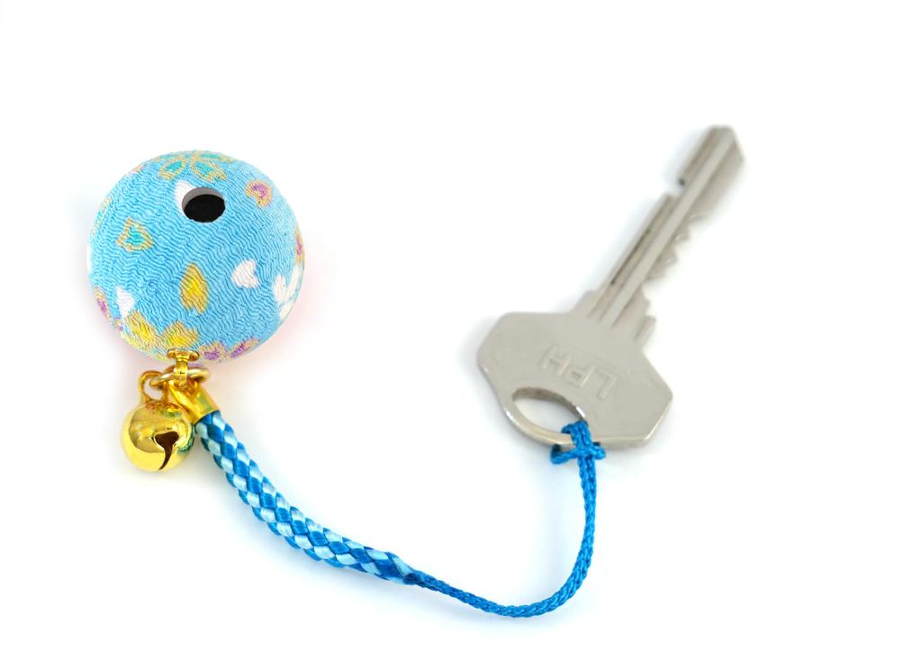 Flower Chirimen Kaleidoscope Japanese Pattern Chirimen Bell Strap Keychain [ZOOM] (Sky Blue)