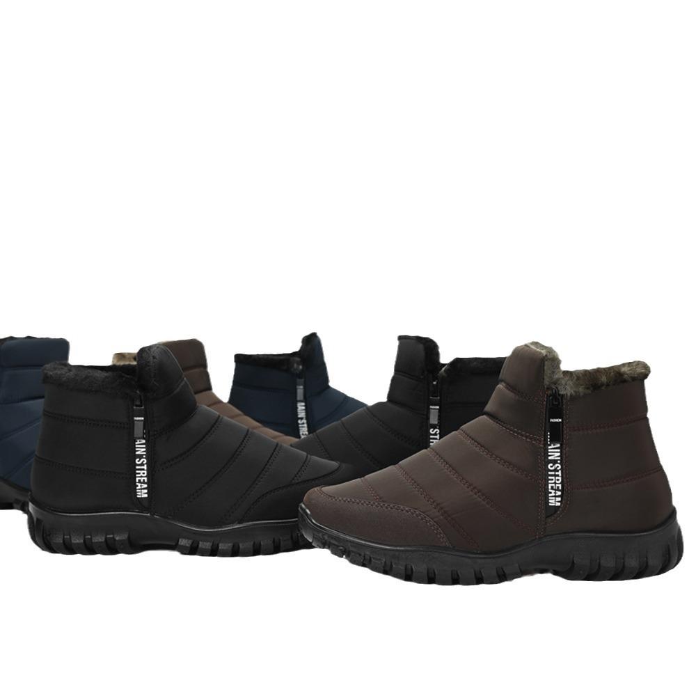 Men's Winter High-Waist Double Zipper Waterproof Cotton Snow Boots with Warm Velvet Lining for Elderly