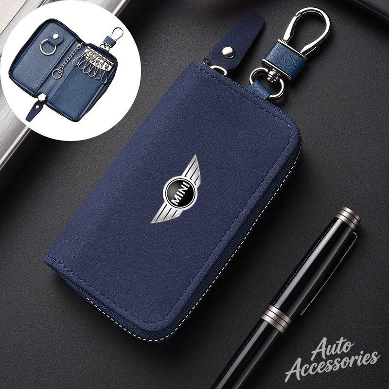 Leather Car Key Case Multifunction Unisex Zipper Wallet Accessory For Bmw Mini Cooper Clubman Countryman R57 R58 R59 R60 sticker FF42