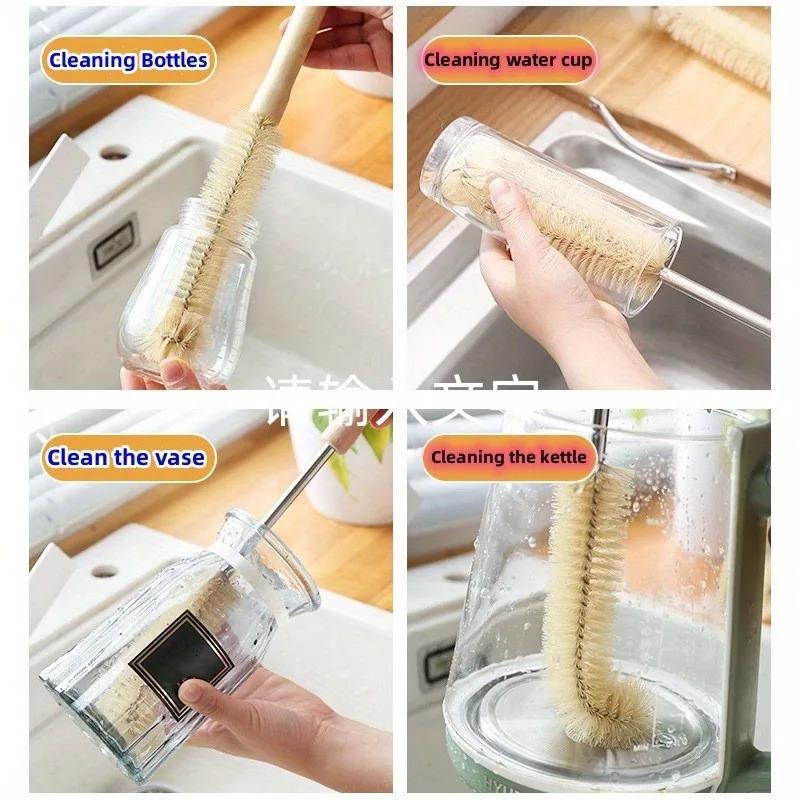 1pc Bottle Cleaning Brush With Wooden Handle Glass Cup Washing Brush No Dead Corner Cup Accessories Cleaning Supplies Tool