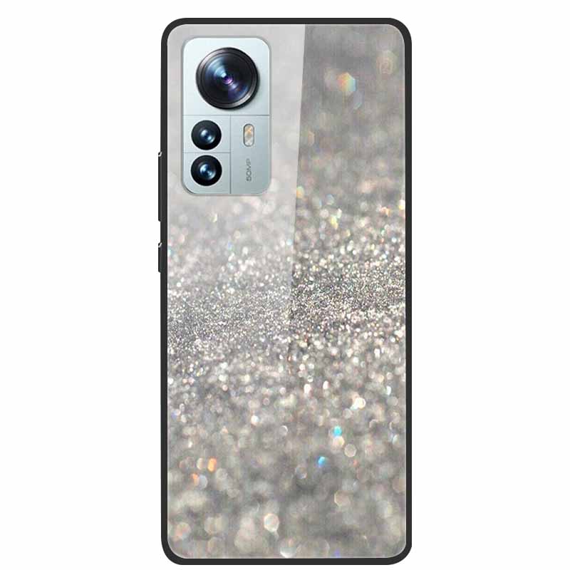 Luxus Hülle für Xiaomi 12T Pro Blumen Gehärtetes Glas Hülle für Xiaomi 12T TPU Stoßfänger Xiaomi 12 T Harte Schwarze Hülle Bunte Capa