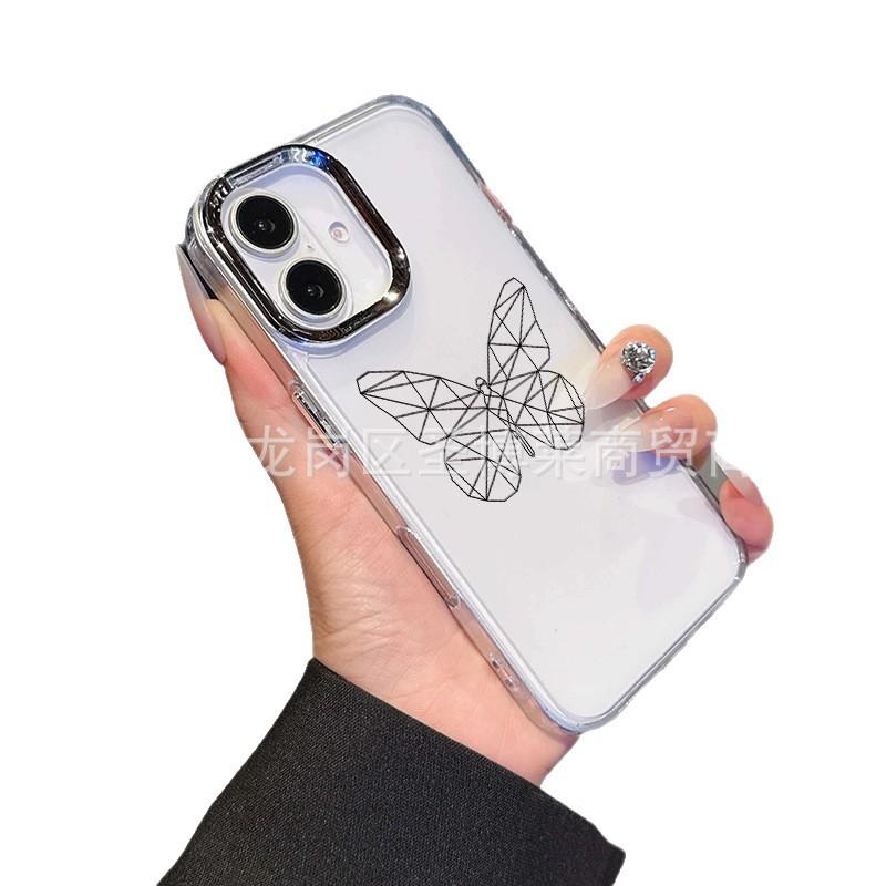 Line Butterfly for iPhone15promax Mobile Phone Case Apple 16 Electroplated Photo Frame 14/13 Protective Case 17