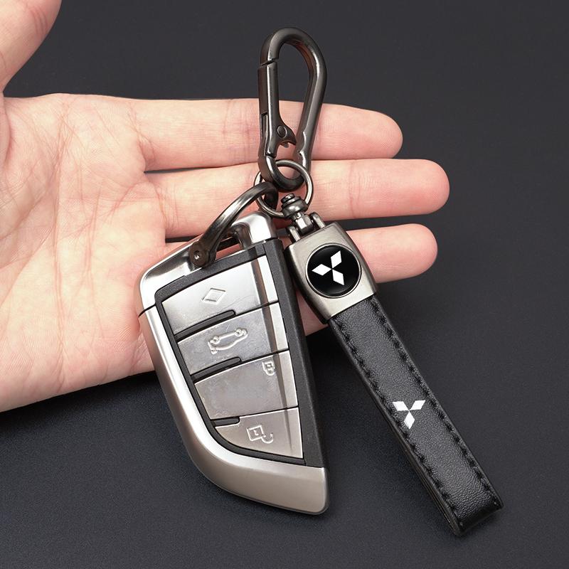 Leather Car Logo Key Chain Keyring Auto Interiors Accessories For Mitsubishi Xforce L200 Eclipse Cross Outlander Pajero Xpander