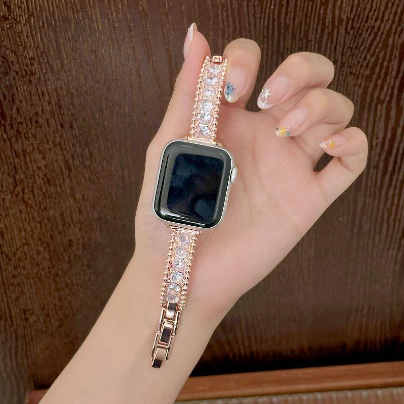 

Jewelry Diamond Metal Watch Strap for Apple Watch Bands 49 46 45 44 42 41 40 38mm Bangle Dressy Wristband Bracelet for iWatch iwatch S1S2S3 42mm рожевий колір золота