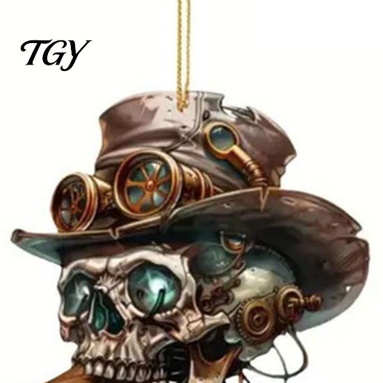 Festive Auto Interior Accessory Halloween Skull Car Hanging Ornament, 2D Flat Acrylic Rearview Skeleton Pendant Mirror Decor, Spooky