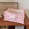 Korean Pink Plaid Quilted Storage Basket - Aesthetic Living Room & Bedside Organizer