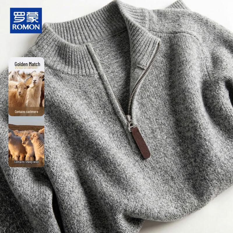 ROMON Men's Half-Zip Wool Blend Knit Sweater