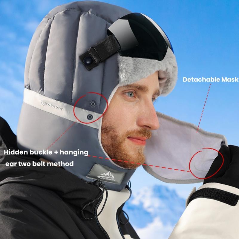 Winter Warm Down Hat Men Women Removable Masks Thickened Ear Protection Outdoor Skiing Cycling Motorcycle Hat With Goggles