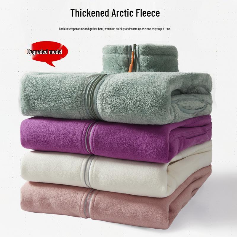Women's Double-Sided Fleece Jacket with Stand-Up Collar - Thickened, Fleece-Lined Autumn/Winter Outdoor Cardigan & Windbreaker