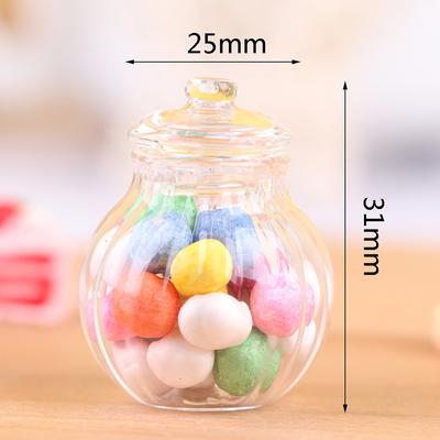 1:12 Miniaturní kulatá skleněná láhev pro panenky, bonboniéra, model mini bonbonové láhve