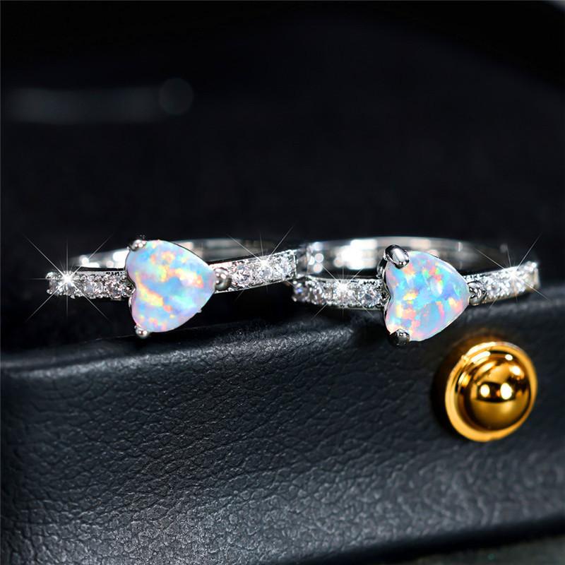 Boho Female White Fire Opal Heart Clip Earrings Vintage Wedding Jewelry For Women