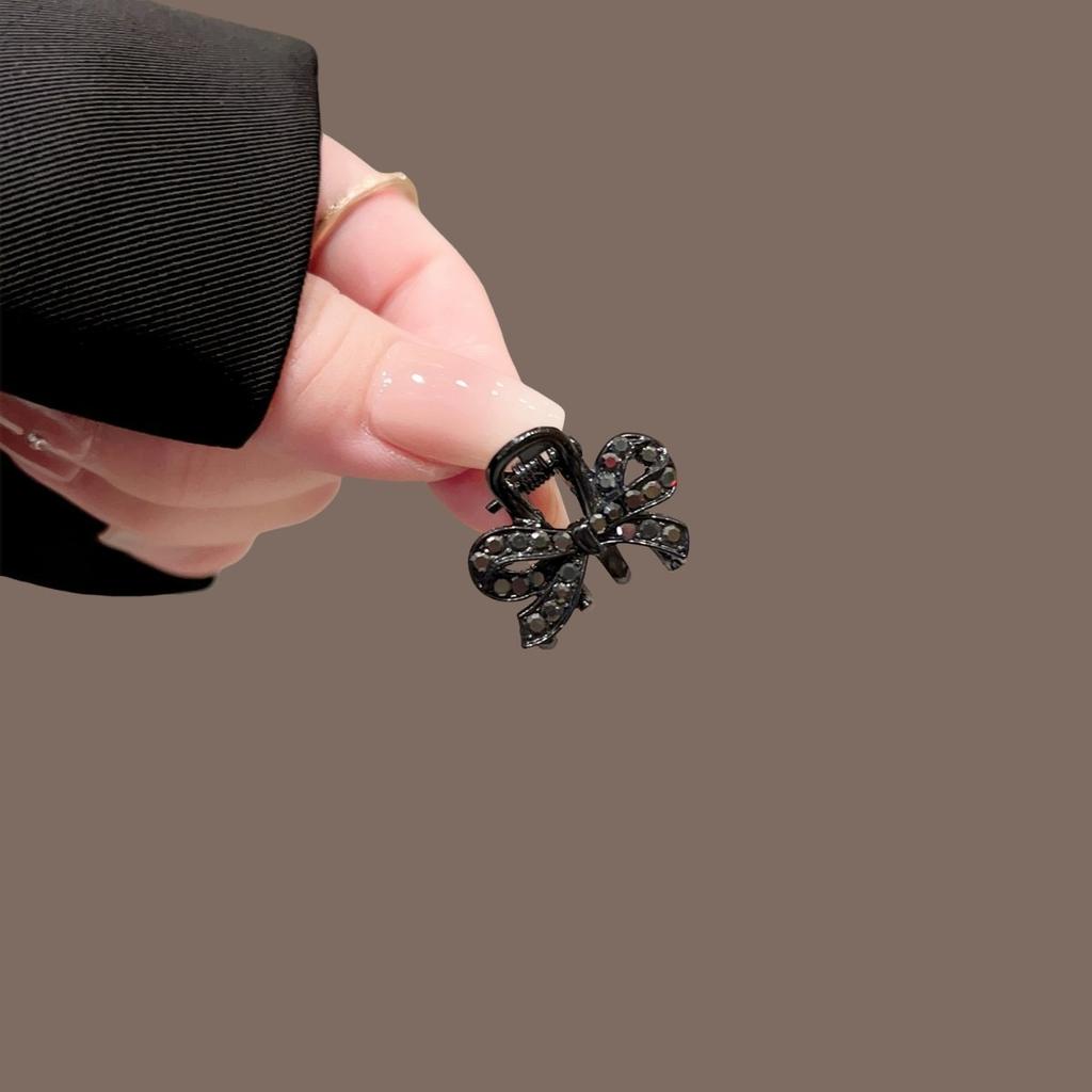 Black Sparkling Diamond Butterfly Knot Hair Grab French Elegant Hairstyle Accessories Date Dressing Afternoon Tea Fashion Choice