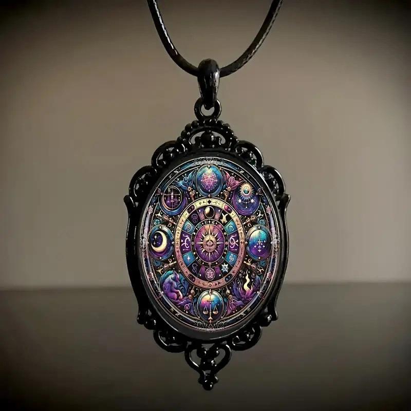 Retro Gothic Moon And Sun Pendant Necklace Women Men Punk Cross Metal Leather Rope Chain Vintage Jewelry Gift