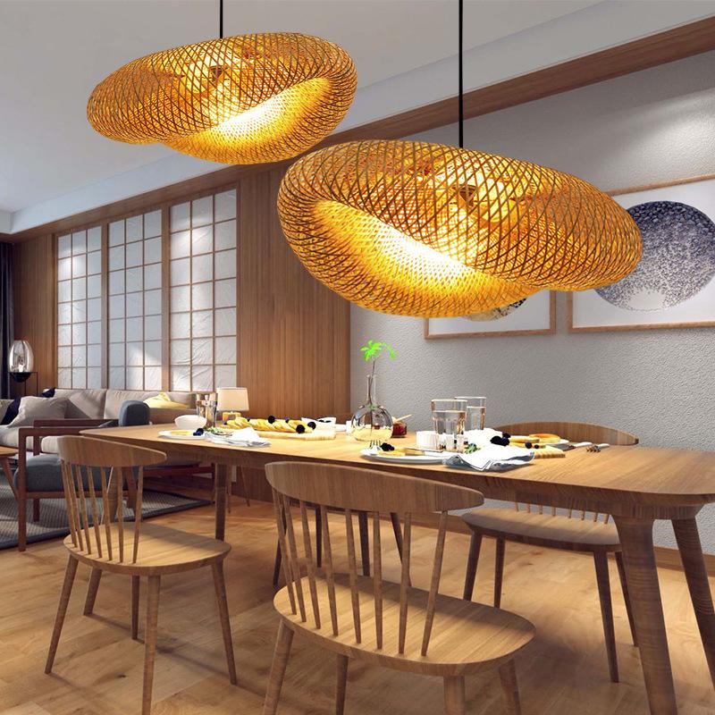 36CM Led Pendant Lamp B&B Chandelier Bamboo Weaving Light for Living Room Dining Handmade Modern Art Bamboo Lampshade Restaurant