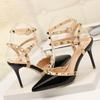 Women's Shoes Roman Fashion Rivet Sandals 9CM PUMPS Sexy Nightclub Stiletto Heels Patent-leather Metallic Rivet Hollow